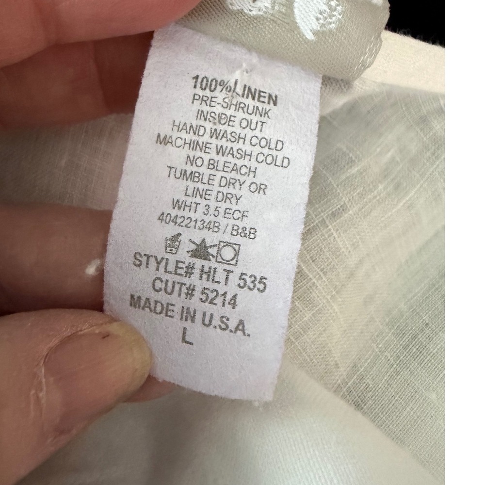 Match Point USA White 100% Linen Dress L Tiered V-Neck Loose Fit Breezy Crisp - Picture 7 of 8